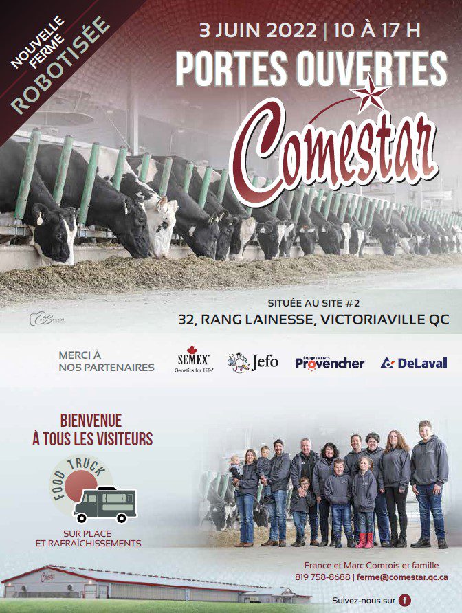 Complexe laitier robotisé, Ventilation naturelle, Logettes sur sable. Journée portes ouvertes – Ferme Comestar Holstein consultants Lemay Choinière génie agricole commercial résidentiel agroalimentaire laitier équestre porcin avicole environnement